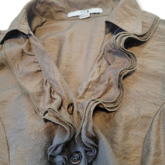 FOREVER XXI Cute 3/4 Army Green Tunic Top with Belt and Ruffles Size Small - Picture 12 of 13